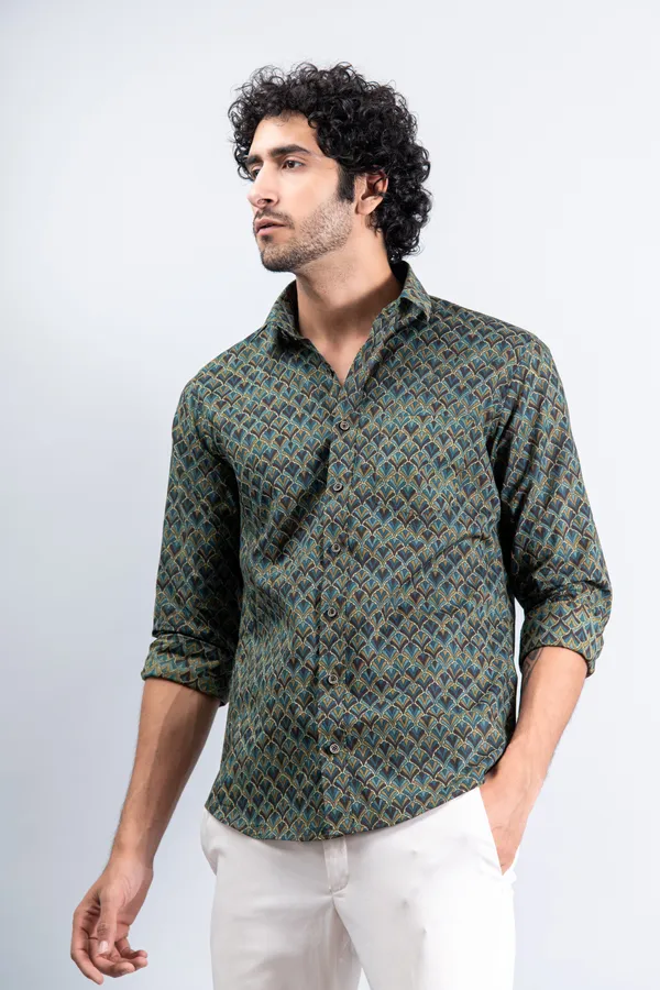 Bottle_Green_Fashionable_Print_Regular_Fit_Soft_and_Comfortable_Cotton_Shirt