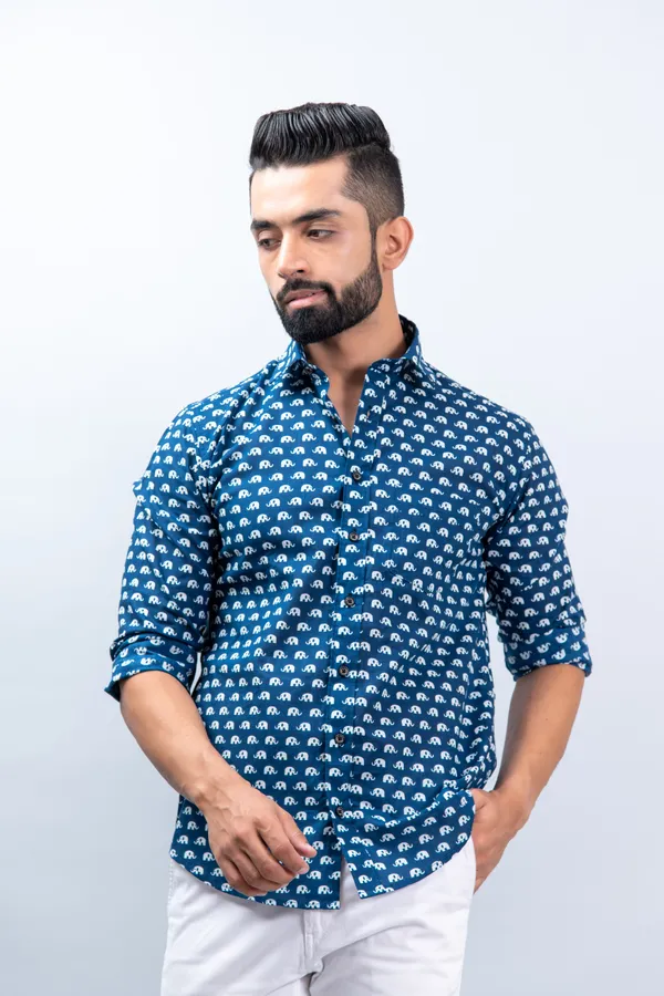 Dark_Blue_Elephant_Print_Regular_Fit_Soft_and_Comfortable_Cotton_Shirt