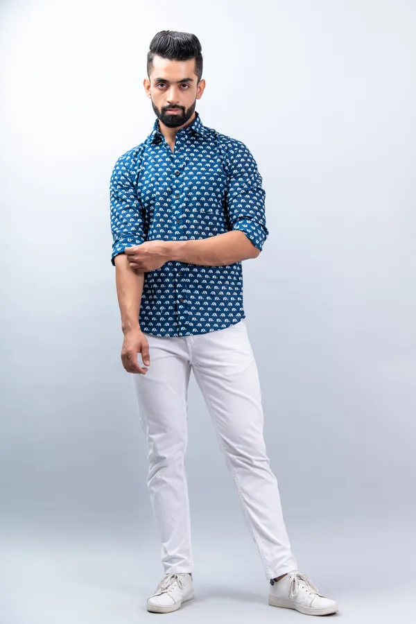 Dark_Blue_Elephant_Print_Regular_Fit_Soft_and_Comfortable_Cotton_Shirt