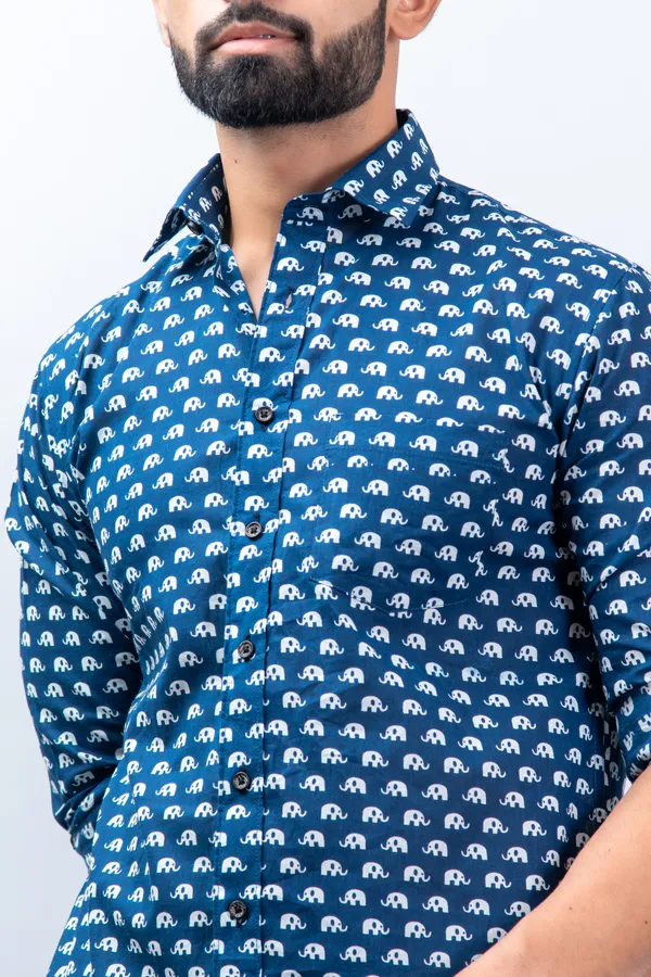 Dark_Blue_Elephant_Print_Regular_Fit_Soft_and_Comfortable_Cotton_Shirt