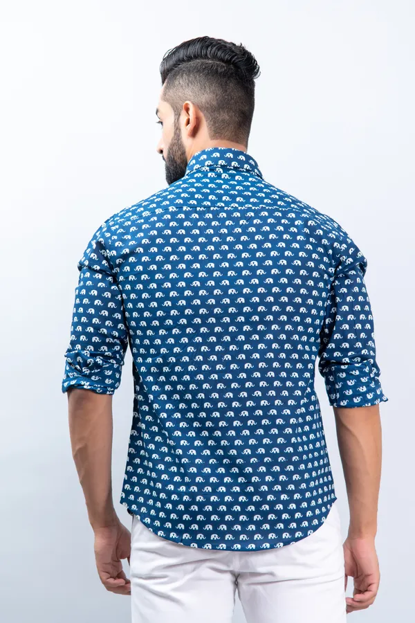 Dark_Blue_Elephant_Print_Regular_Fit_Soft_and_Comfortable_Cotton_Shirt