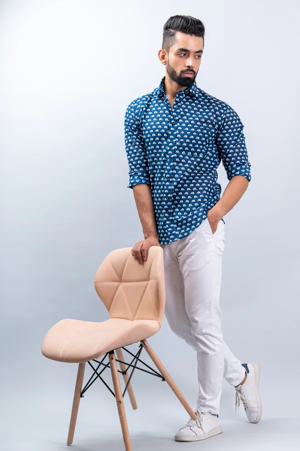 Dark_Blue_Elephant_Print_Regular_Fit_Soft_and_Comfortable_Cotton_Shirt
