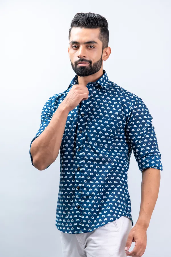 Dark_Blue_Elephant_Print_Regular_Fit_Soft_and_Comfortable_Cotton_Shirt
