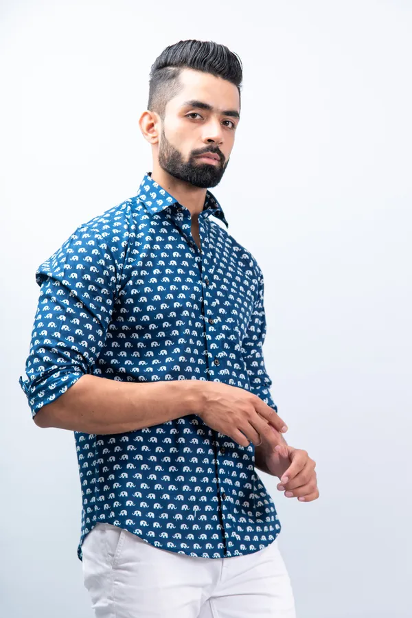 Dark_Blue_Elephant_Print_Regular_Fit_Soft_and_Comfortable_Cotton_Shirt