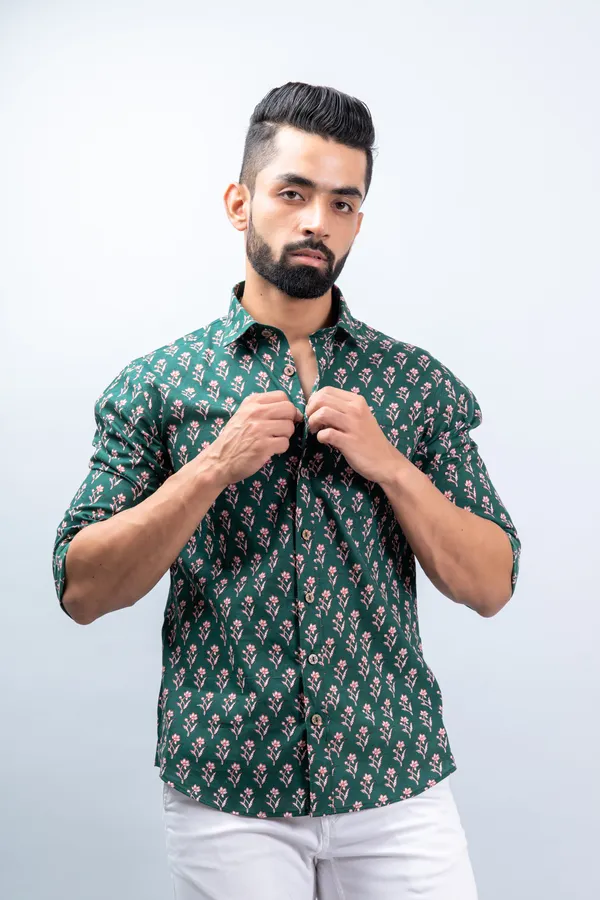Dark_Green_Floral_Print_Full_Sleeves_Casual_Shirt_Soft_Comfortable_With_Spread_Collar