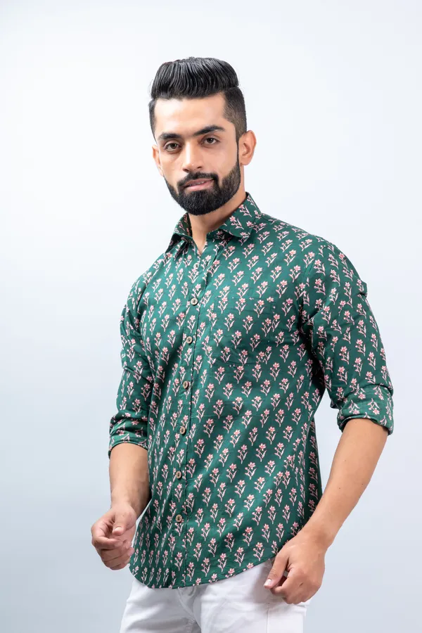 Dark_Green_Floral_Print_Full_Sleeves_Casual_Shirt_Soft_Comfortable_With_Spread_Collar