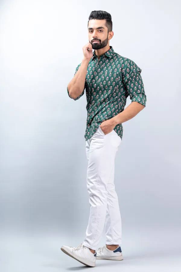 Dark_Green_Floral_Print_Full_Sleeves_Casual_Shirt_Soft_Comfortable_With_Spread_Collar