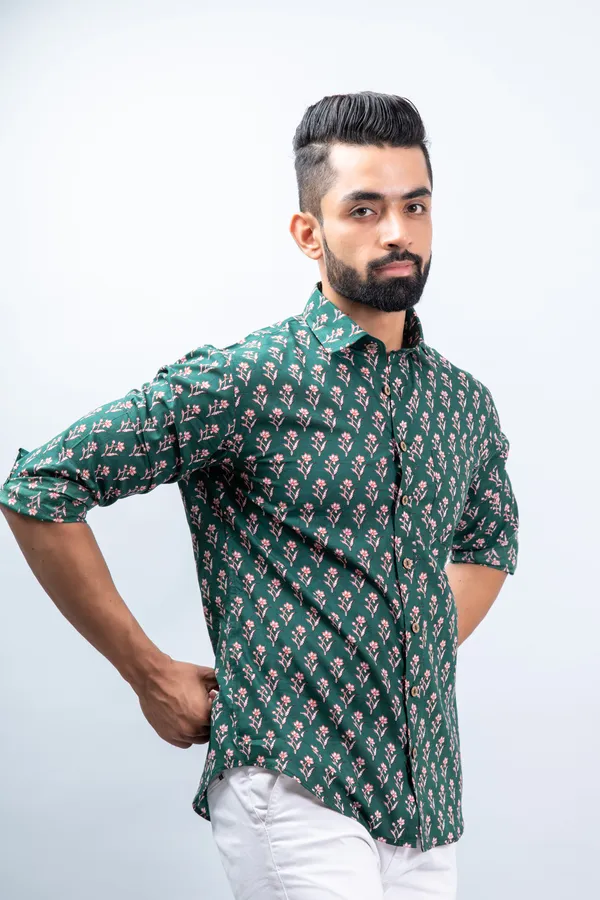 Dark_Green_Floral_Print_Full_Sleeves_Casual_Shirt_Soft_Comfortable_With_Spread_Collar