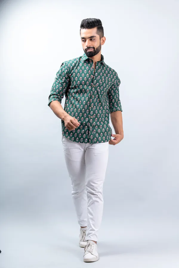 Dark_Green_Floral_Print_Full_Sleeves_Casual_Shirt_Soft_Comfortable_With_Spread_Collar