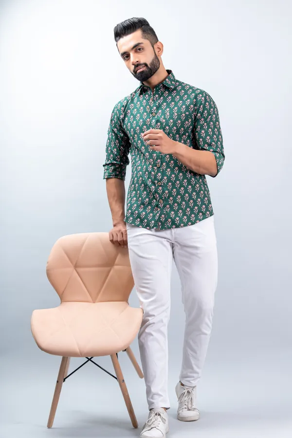 Dark_Green_Floral_Print_Full_Sleeves_Casual_Shirt_Soft_Comfortable_With_Spread_Collar