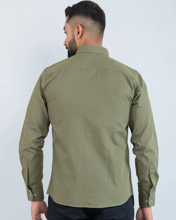 Pure_Cotton_Men's_Military_Green_Casual_Shirt_Regular_Fit_with_Spread_Collar