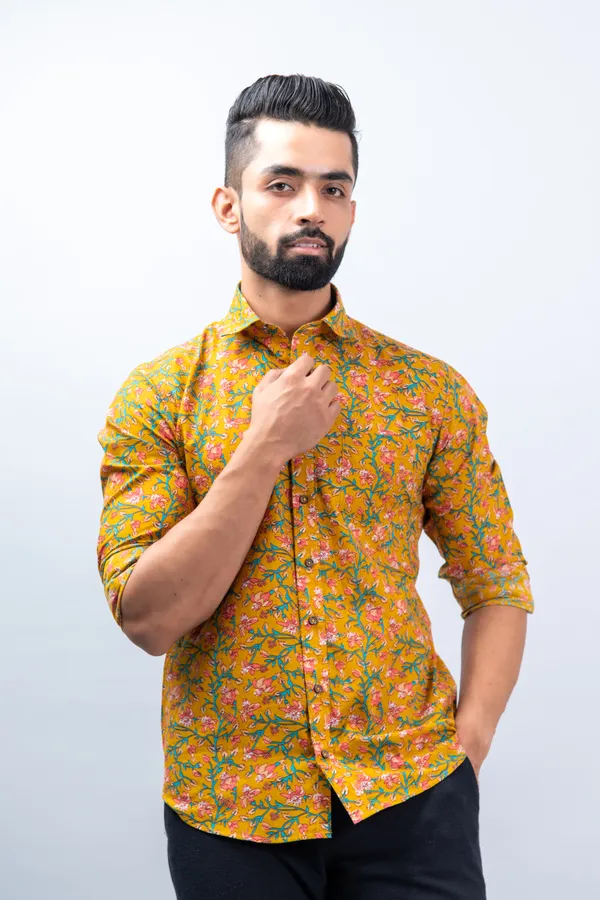 Mustard_Yellow_Floral_Print_Regular_Fit_Cotton_Casual_Shirt_With_Spread_Collar_&_Full_Sleeves