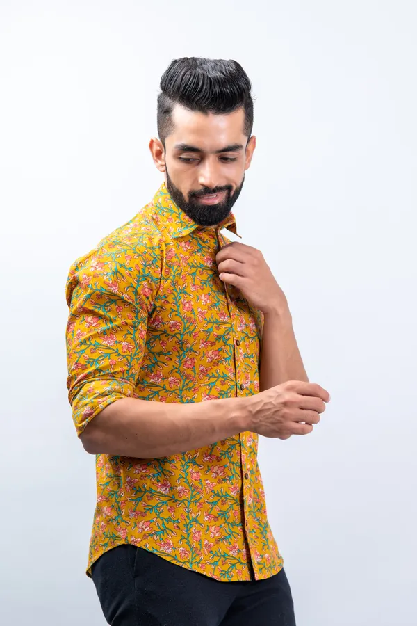 Mustard_Yellow_Floral_Print_Regular_Fit_Cotton_Casual_Shirt_With_Spread_Collar_&_Full_Sleeves