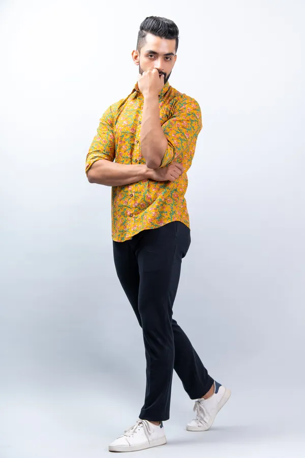 Mustard_Yellow_Floral_Print_Regular_Fit_Cotton_Casual_Shirt_With_Spread_Collar_&_Full_Sleeves