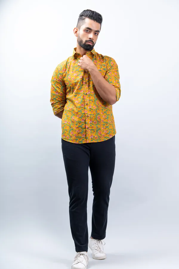 Mustard_Yellow_Floral_Print_Regular_Fit_Cotton_Casual_Shirt_With_Spread_Collar_&_Full_Sleeves