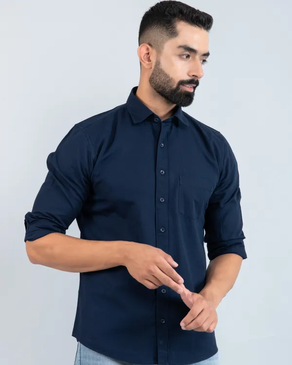 Modern_Classic_Navy_Blue_Pure_Cotton_Casual_Shirt_with_Curved_Hemline_and_Spread_Collar