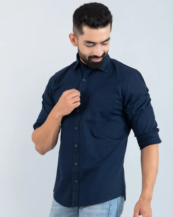 Modern_Classic_Navy_Blue_Pure_Cotton_Casual_Shirt_with_Curved_Hemline_and_Spread_Collar