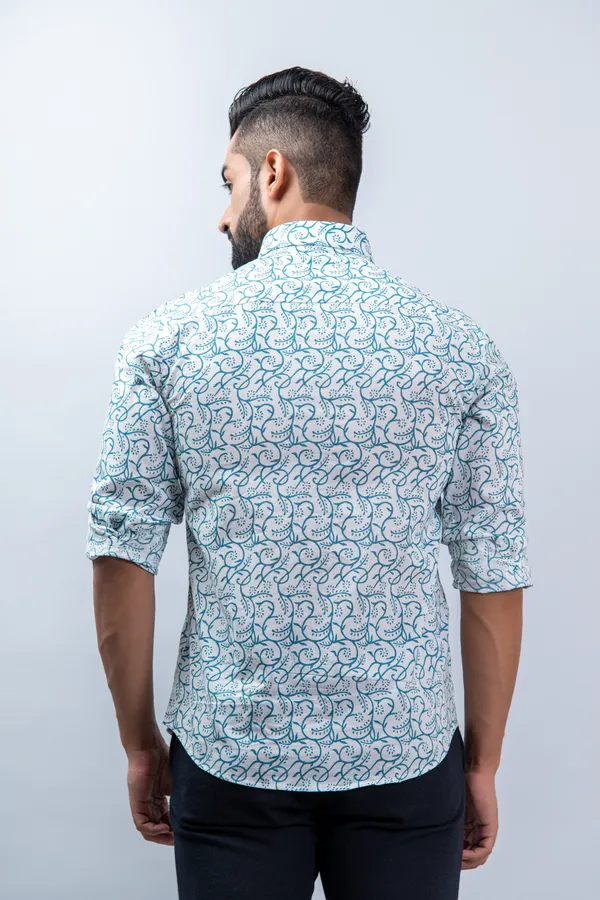 Turquoise_Full_Sleeves_Cotton_Regular_Fit_Jaal_Print_Shirt_Soft_Comfortable_&_Spread_Collar