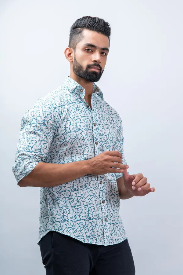 Turquoise_Full_Sleeves_Cotton_Regular_Fit_Jaal_Print_Shirt_Soft_Comfortable_&_Spread_Collar