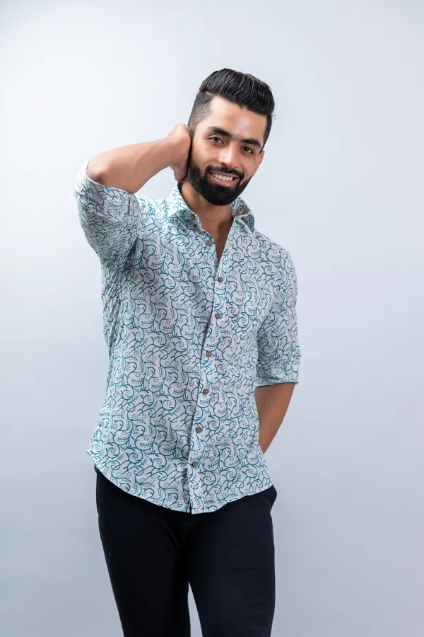 Turquoise_Full_Sleeves_Cotton_Regular_Fit_Jaal_Print_Shirt_Soft_Comfortable_&_Spread_Collar