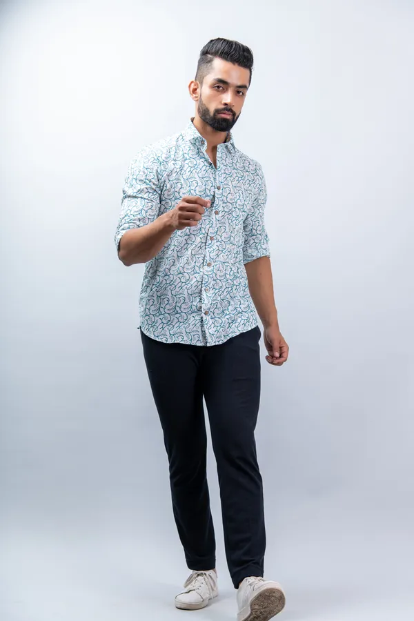 Turquoise_Full_Sleeves_Cotton_Regular_Fit_Jaal_Print_Shirt_Soft_Comfortable_&_Spread_Collar