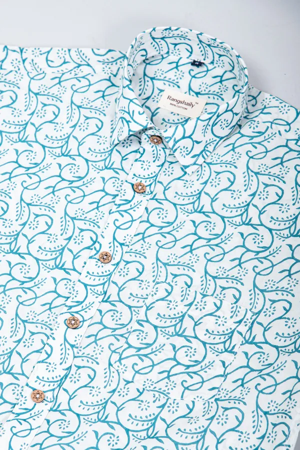 Turquoise_Full_Sleeves_Cotton_Regular_Fit_Jaal_Print_Shirt_Soft_Comfortable_&_Spread_Collar