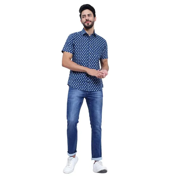 Blue_Half_Sleeve_Cotton_Shirt_Relaxed_Fit_Elephant_Print_With_Stylish_Spread_Collar_Summer_Shirt