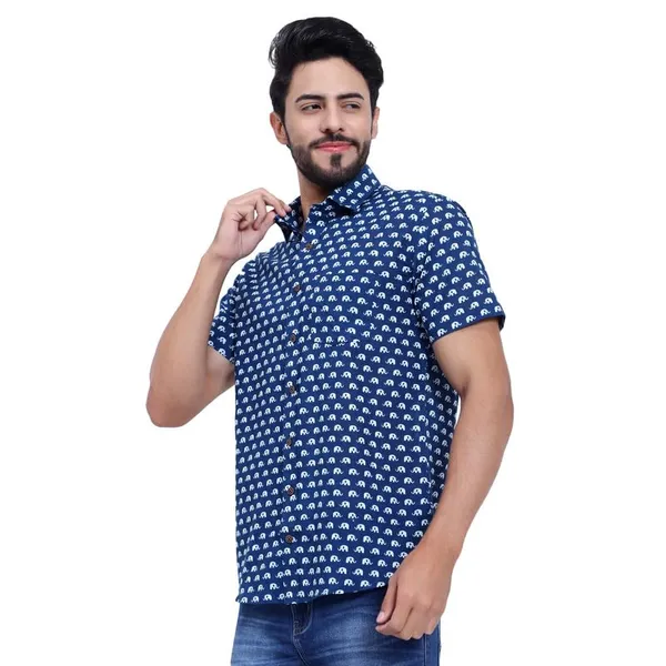 Blue_Half_Sleeve_Cotton_Shirt_Relaxed_Fit_Elephant_Print_With_Stylish_Spread_Collar_Summer_Shirt