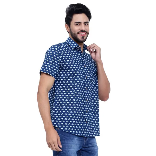 Blue_Half_Sleeve_Cotton_Shirt_Relaxed_Fit_Elephant_Print_With_Stylish_Spread_Collar_Summer_Shirt