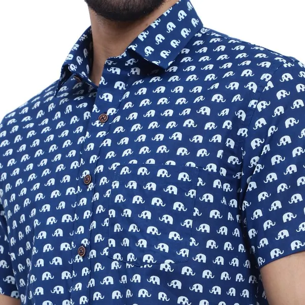 Blue_Half_Sleeve_Cotton_Shirt_Relaxed_Fit_Elephant_Print_With_Stylish_Spread_Collar_Summer_Shirt