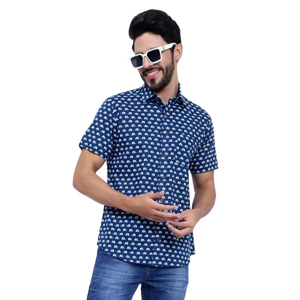Blue_Half_Sleeve_Cotton_Shirt_Relaxed_Fit_Elephant_Print_With_Stylish_Spread_Collar_Summer_Shirt
