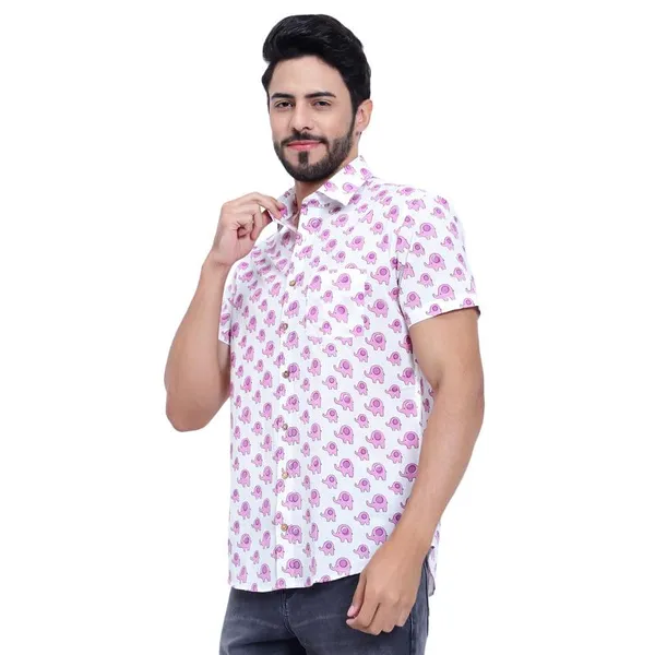Baby_Pink_Cotton_Shirt_Relaxed_Fit_Elephant_Print_With_Stylish_Spread_Collar_Summer_Comfortable_Lightweight_&_Fashionable