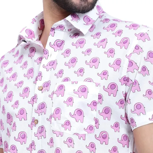 Baby_Pink_Cotton_Shirt_Relaxed_Fit_Elephant_Print_With_Stylish_Spread_Collar_Summer_Comfortable_Lightweight_&_Fashionable