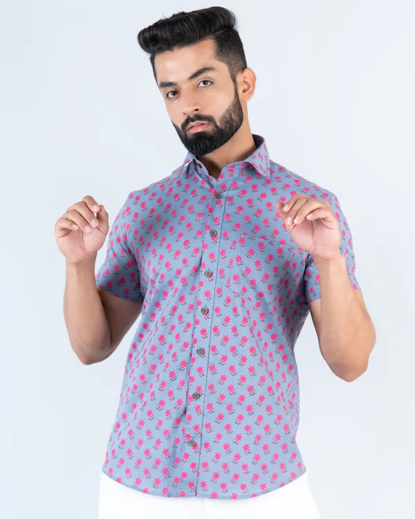 Blue_&_Pink_Floral_Print_Half_Sleeves_Premium_Cotton_Regular_Fit_Shirt_With_Spread_Collar