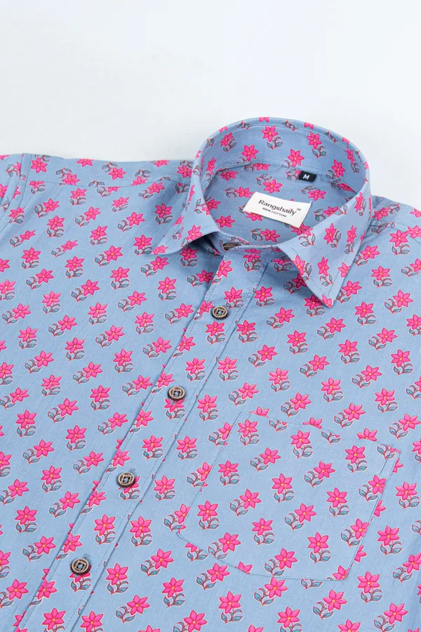 Blue_&_Pink_Floral_Print_Half_Sleeves_Premium_Cotton_Regular_Fit_Shirt_With_Spread_Collar