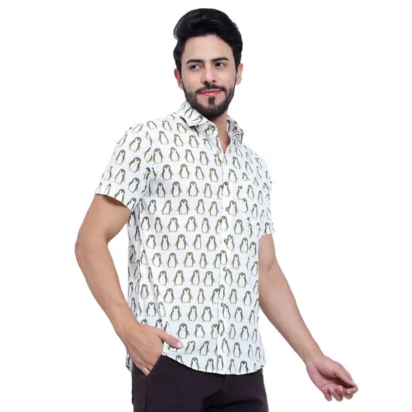 Brown_Cotton_Shirt_Relaxed_Fit_Penguin_Print_With_Stylish_Spread_Collar_Summer_Shirt