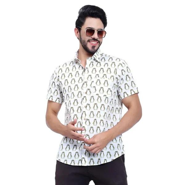 Brown_Cotton_Shirt_Relaxed_Fit_Penguin_Print_With_Stylish_Spread_Collar_Summer_Shirt