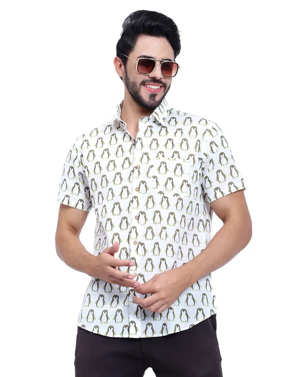 Brown_Cotton_Shirt_Relaxed_Fit_Penguin_Print_With_Stylish_Spread_Collar_Summer_Shirt