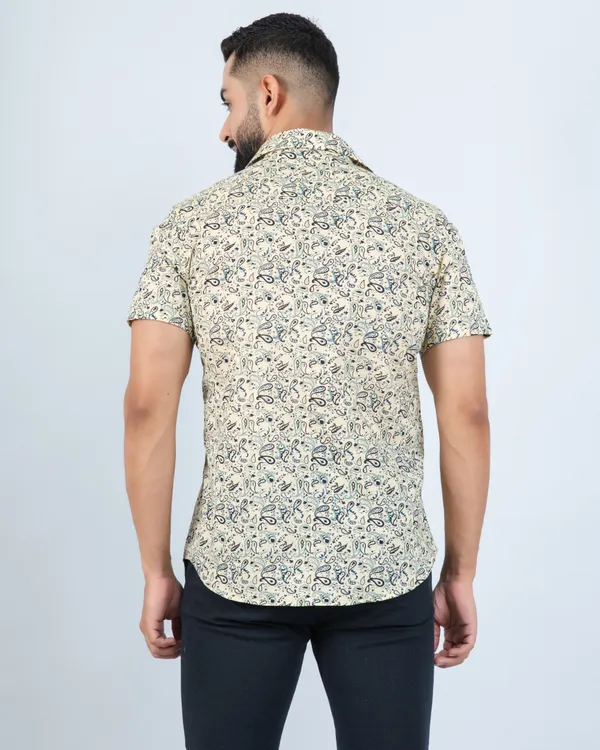 Cream_Paisley_Print_Half_Sleeve_Soft_Cotton_Summer_Shirt_with_Spread_Collar