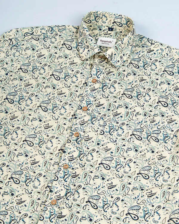 Cream_Paisley_Print_Half_Sleeve_Soft_Cotton_Summer_Shirt_with_Spread_Collar