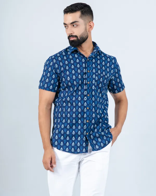 Tropical_Indigo_Betel_Print_Smart_Fit_Casual_Cotton_Shirt