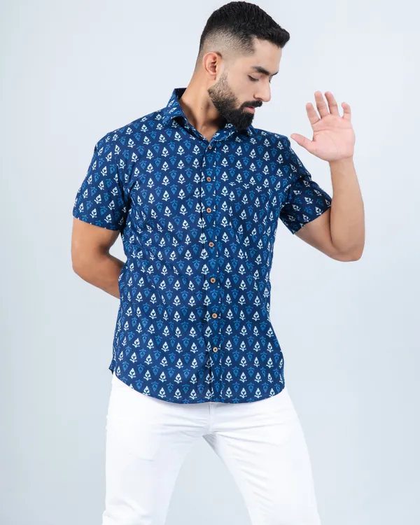 Tropical_Indigo_Betel_Print_Smart_Fit_Casual_Cotton_Shirt