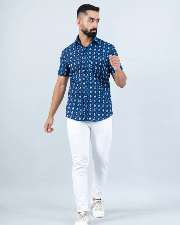 Tropical_Indigo_Betel_Print_Smart_Fit_Casual_Cotton_Shirt