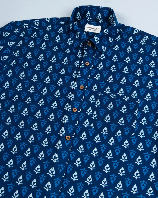 Tropical_Indigo_Betel_Print_Smart_Fit_Casual_Cotton_Shirt