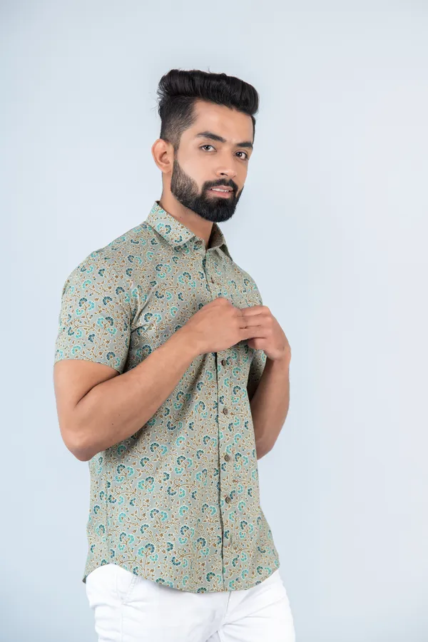 Khadi_Floral_Print_Half_Sleeves_Premium_Cotton_Regular_Fit_Shirt_With_Spread_Collar