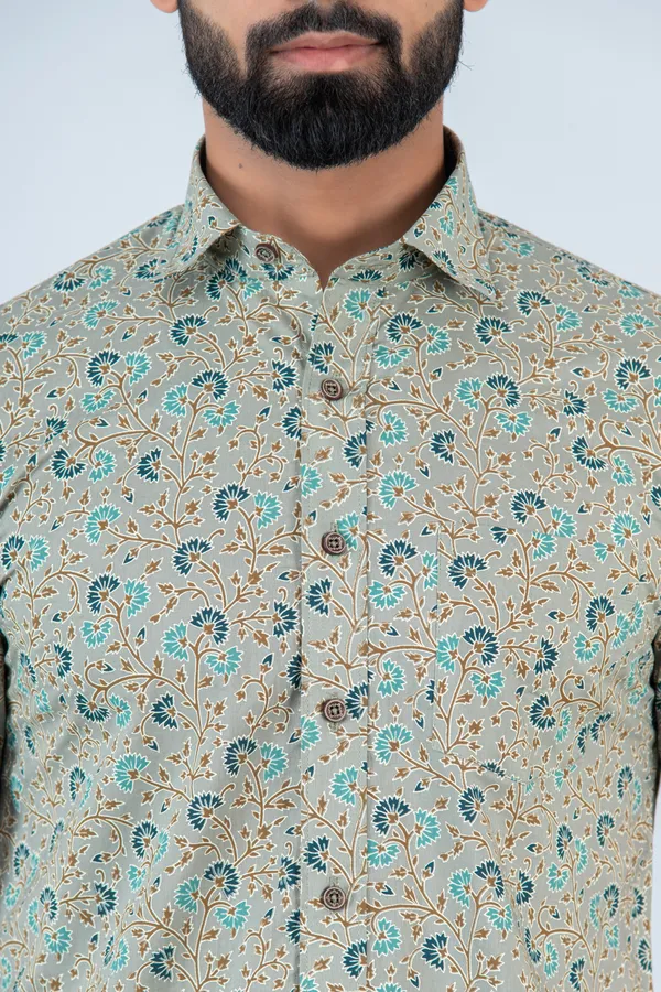 Khadi_Floral_Print_Half_Sleeves_Premium_Cotton_Regular_Fit_Shirt_With_Spread_Collar