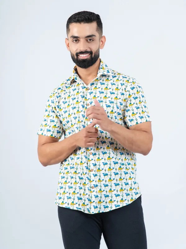Bohemian_Blue_and_Yellow_Camel_Print_Shirt_in_Half_Sleeves