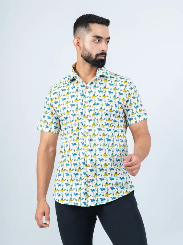 Bohemian_Blue_and_Yellow_Camel_Print_Shirt_in_Half_Sleeves
