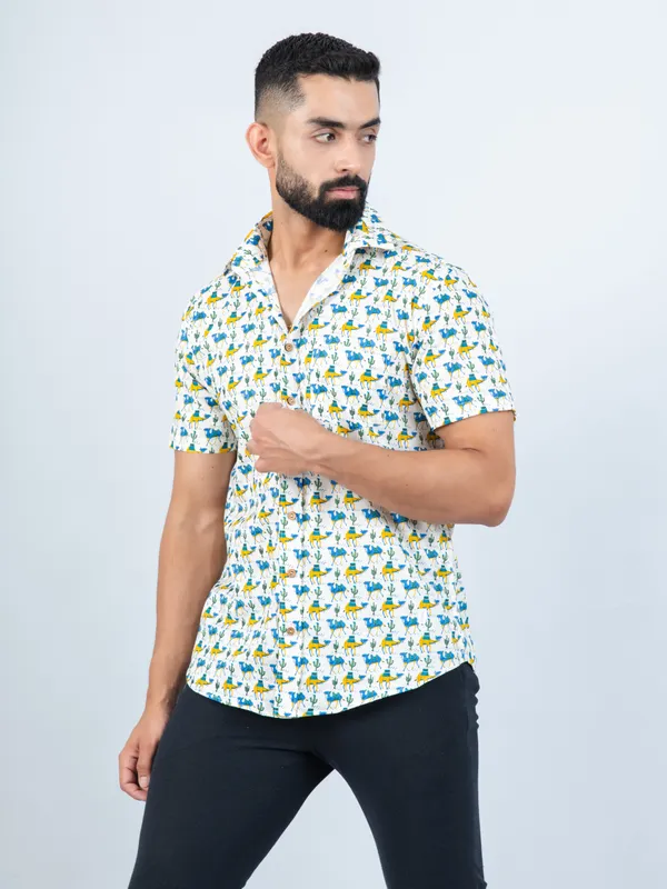 Bohemian_Blue_and_Yellow_Camel_Print_Shirt_in_Half_Sleeves