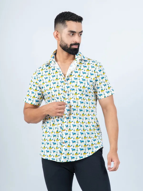 Bohemian_Blue_and_Yellow_Camel_Print_Shirt_in_Half_Sleeves